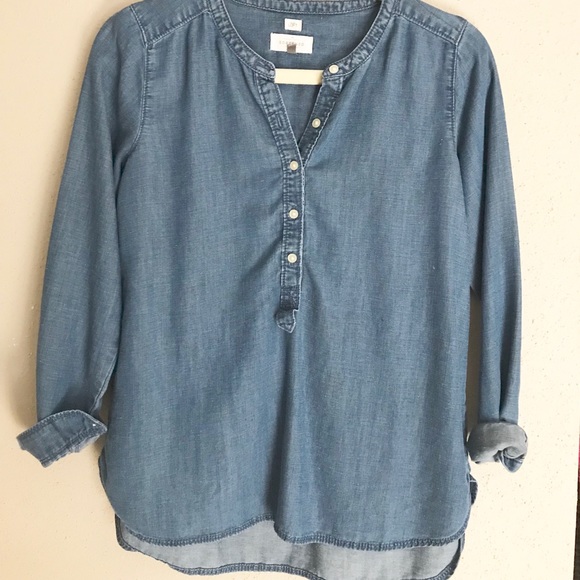 Loft Softened Chambray Popover Top - Picture 2 of 7